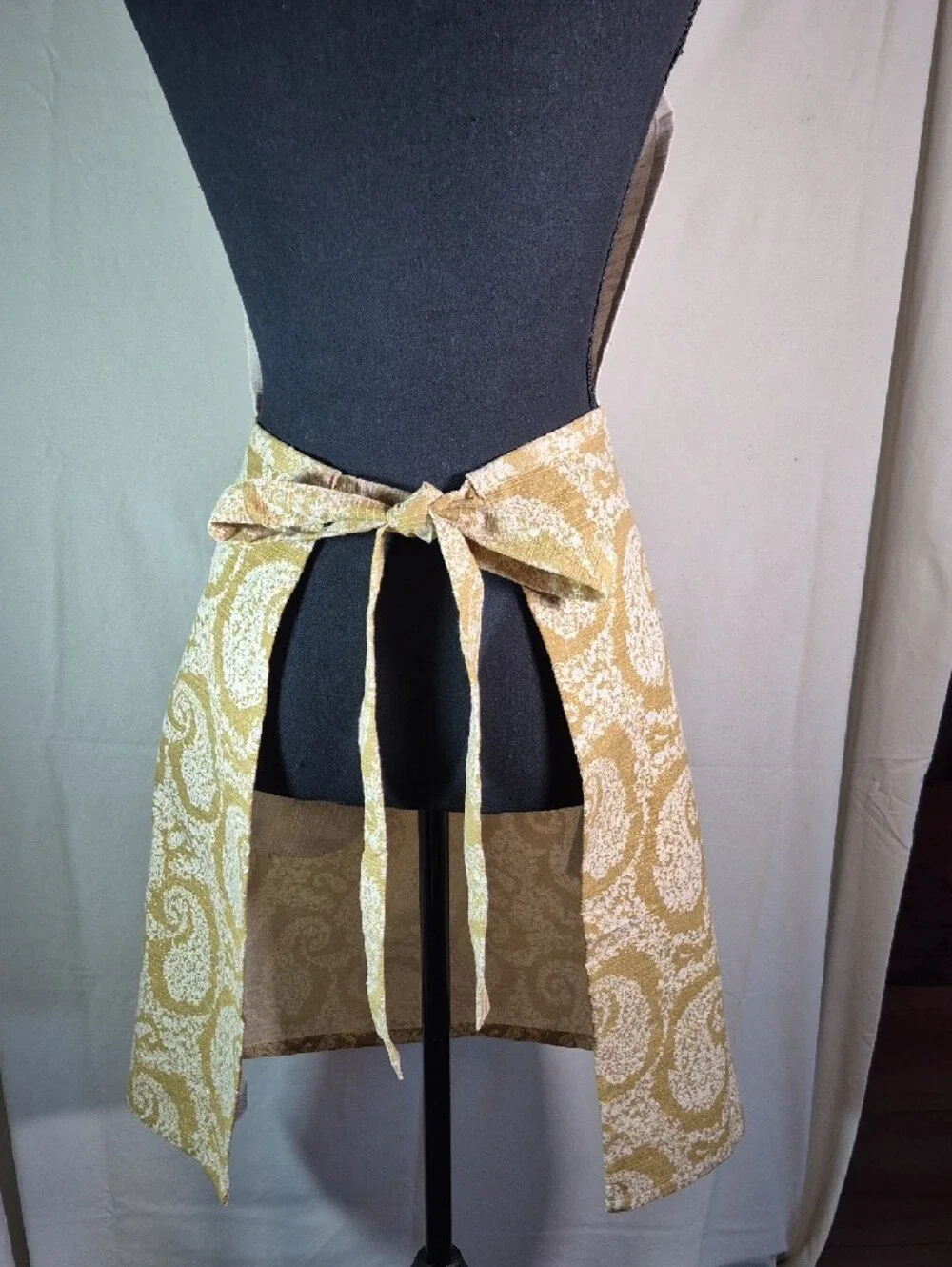 Vintage Cream and Gold Paisley Half Apron